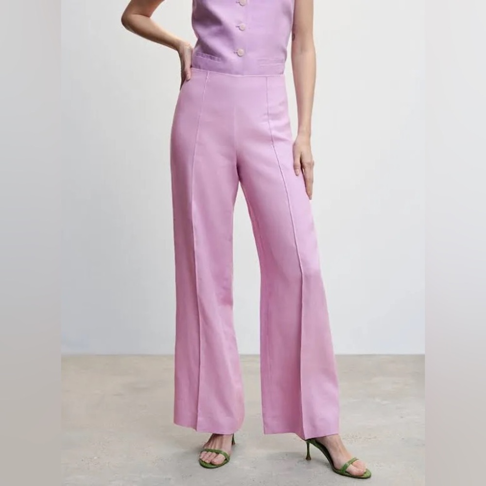 Mango Pastel Purple Linen Wide Leg Trousers